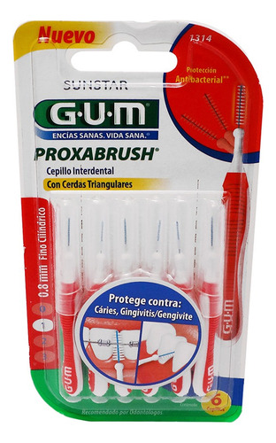 Cepillo Interdental Gum Proxabrush 1314 Fino 6 antibacterial
