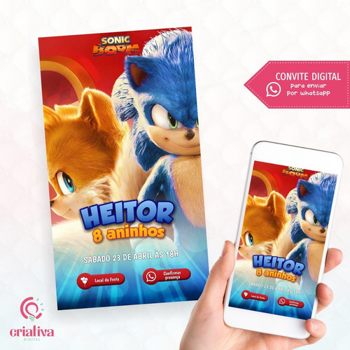 Convite Aniversario Virtual Personalizado Interativo Sonic 4