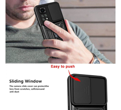 Funda Reforzada Anillo Con Protector De Cámara Para Xiaomi Negro Redmi Note 10 / 10s