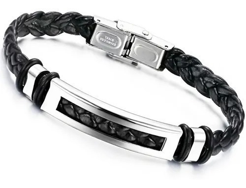 Pulsera De Cuero Para Hombre Con Detalle Plateado Ebk ®