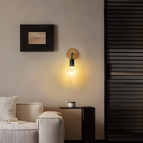 Lampara De Pared Base De Madera 2 Pz, Lampara Vintage Retro