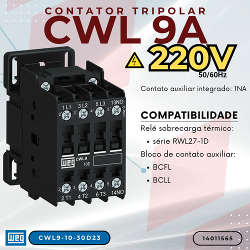 Contator Cwl 9a + Relé Sobrecarga Rwl 5,6 A 8,0a Weg