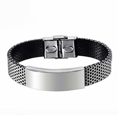 Bracelete Pulseira Masculina Silicone Aço Inoxidável Luxo