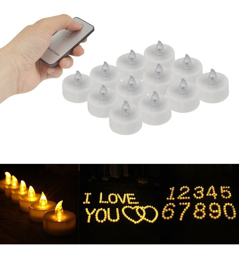 12 Velas Led Control Remoto Sin Llama - Luz Amarilla