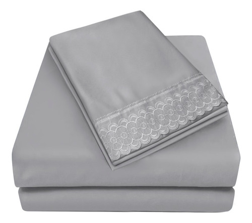 Juego De Sabanas Matrimonial Gris Bordadas Elefantito Diseño De La Tela Liso