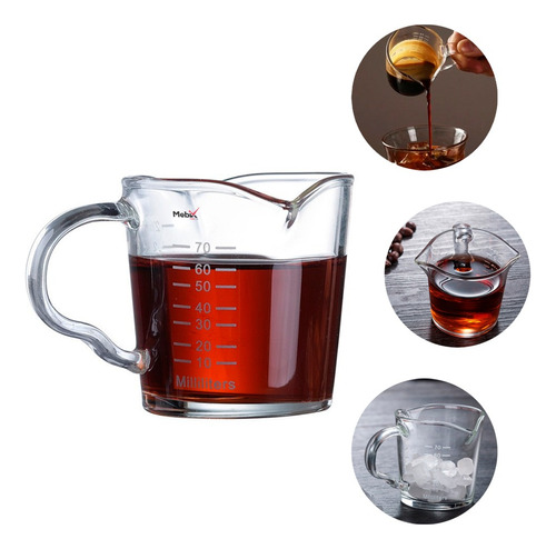 Taza De Vidrio Térmica Medidora Para Café Espresso 70ml Color Transparente con medidas