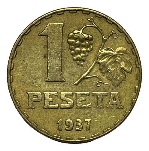 Moneda España 1 Peseta Año 1937 2ª Republica Km# 755