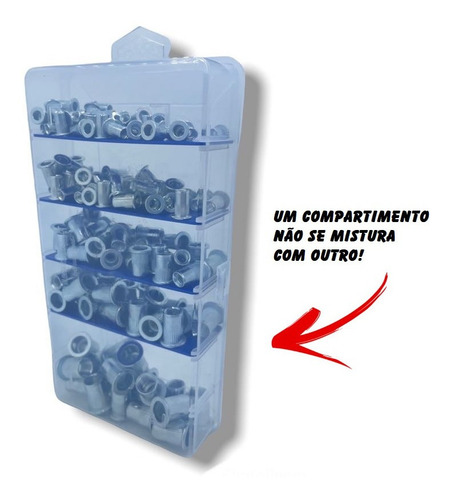 Imagem 3 de 5 de Jogo Porca Rebite Rosca Interna Maleta M4 M5 M6 M8 M10 Nf-e