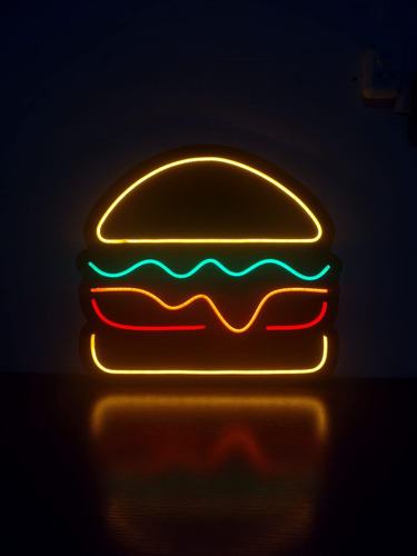 Cartel Luminoso Neón Led Hamburguesa Burger 