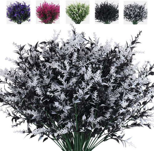 8 Flores Artificiales P/decorar Resistentes Uv-negro Blanco
