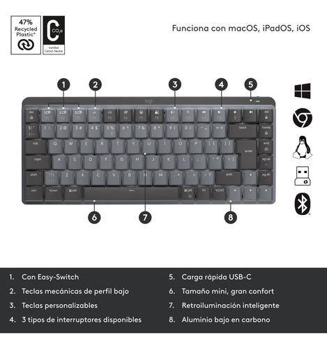 Mini Teclado Inalámbrico Logitech Mx Mechanical Iluminado