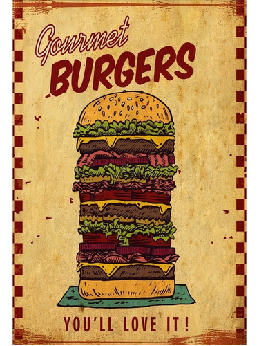 Imagem 1 de 1 de Placa - Quadro - Decorativo - Gourmet Burgers -  (v017)