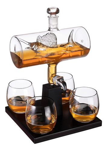 Decantador De Whiskey The Wine Savant, Con 4 Vasos Y Base