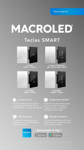 Imagen 5 de 6 de Tecla Llave Smart Tactil Vidrio 3 Luces Canales Alexa Google