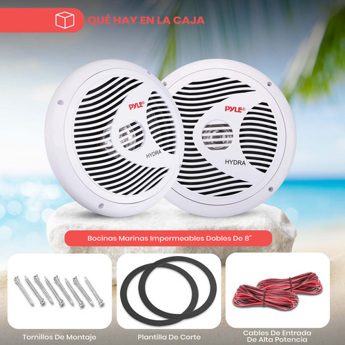 Pyle - Altavoces Para Vehículos Marinos De 8 Pulgadas, Doble Sistema De Altavoces De Componentes De Coche Impermeable De 180 W, 4 Ohmios, Cono De Pp Con Carcasa De Goma, Imán De 20 Onzas, Bobina De