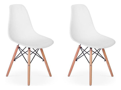 Conjunto 02 Cadeiras Charles Eames Eiffel Wood - Branca