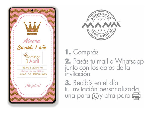 Tarjeta Invitación Digital Celular/whatsapp Princesa