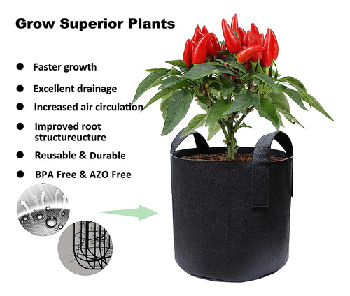 Bolsas Para Cultivo Gardzen, Plástico, Cap 11.4 L, 10 Pcs