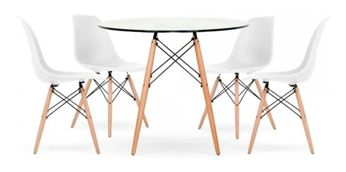 Combo Mesa Vidrio Eames 120 Mt + 4 Sillas Eames Diseño Hogar