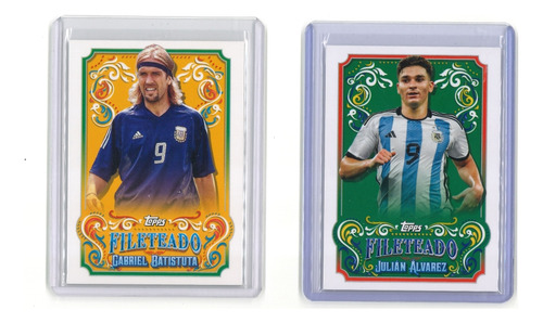 Cuatro Cartas De Jugadores De La Selección Argentina Topps Selección Argentina De Fútbol Topps Fileteado Argentina Batistuta Julian Caniggia Di Maria (Usado)