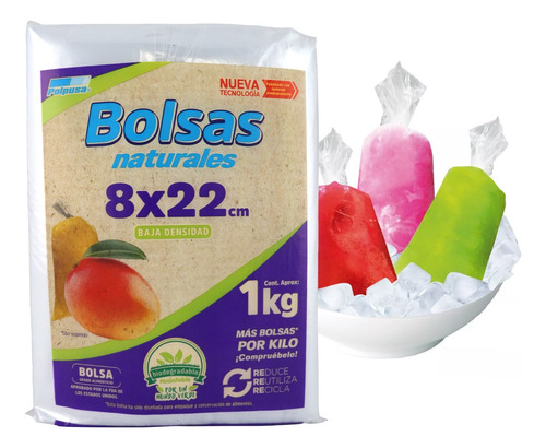 1 Kg Bolsas Naturales Biodegradables Para Bolis 8 X 22 Cm