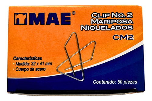 Clip Gigante Mariposa No. 2 Mae Niquelado C/50