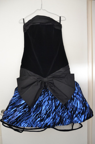 Vestido De Fiesta Strapless.terciopelo Negro Y Azul Brillant