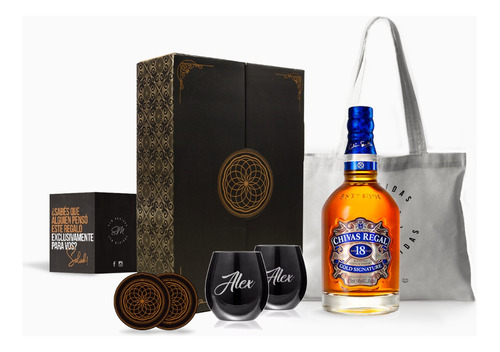 Box Whisky Chivas Regal 18 Vasos Negros Grabados