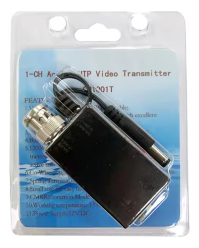 Transmisor De Vídeo Utp Activo Dc12v 1 Canal Balun Bnc Video