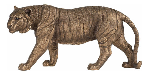 Escultura Decorativa De Tigre De 11.4 Pulgadas En Oro Antigu