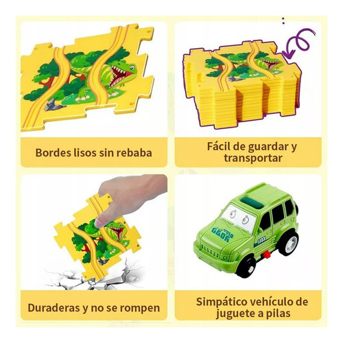 Coche De Pista De Rompecabezas 25 Pz Dinosaurio