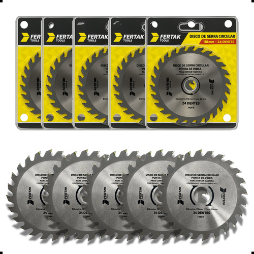 Kit 5 Discos Serra Circular 110mm 24 Dentes P/ Corte Madeira