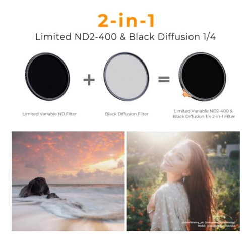 Filtro 82mm 2 En 1 Variable - Black Mist 1/4 + Nd2-400 K&f