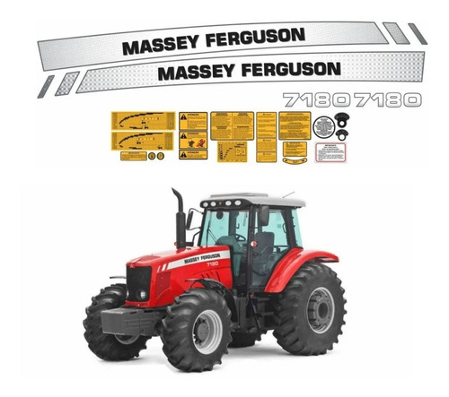 Kit Adesivos Trator Para Massey Ferguson Mf 7180 20421 Cor PRETO, AMARELO E CROMADO