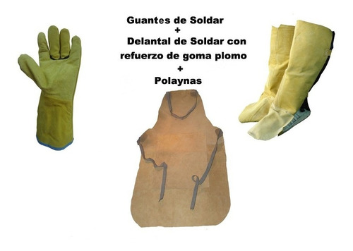 Kit De Soldar Combo Delantal G/plomo Guantes  Polainas Ropa