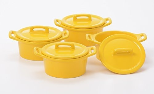 O-ware Yellow Stoneware Mini Round Baker With Lid, Set Of 4