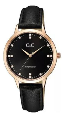 Reloj Q&q Dama Q41b-001py / Correa Cuero / Bisel Oro Rosa 