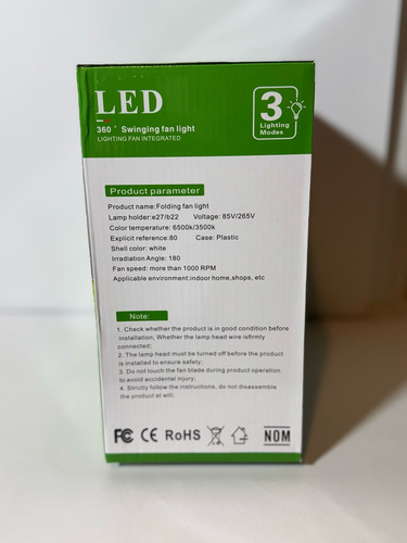 Ventilador 360° Con 3 Luces Led Para Foco 30 Cm 1000 Rpm Blanco Blanco Plástico 5