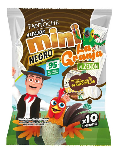 Imagen 1 de 9 de Mini Alfajor Chocolate Fantoche La Granja De Zenon X10 Mini