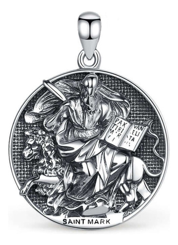 Colgante Medalla De San Marcos En Plata Fina 950, Con Cadena