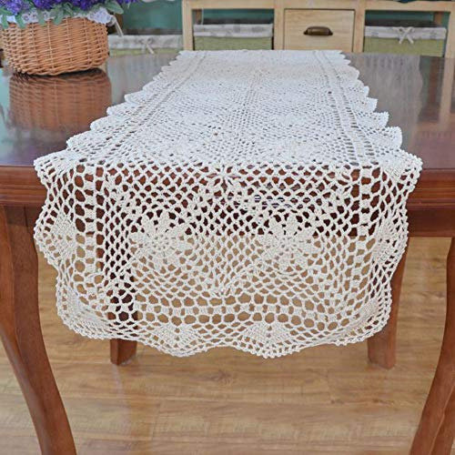 Kepswet 14x48 Pulgadas Beige Algodón Crochet Encaje Camino D