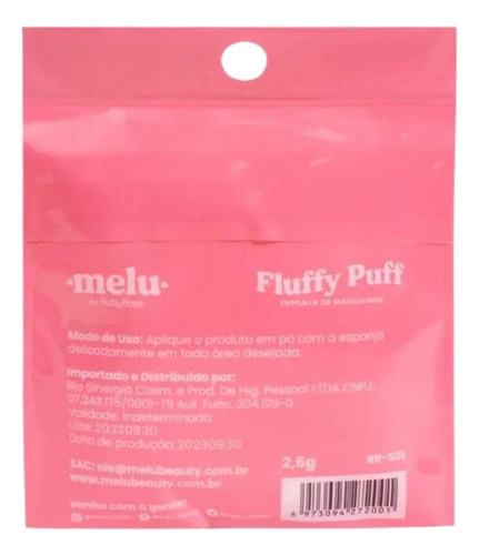 Esponja Para Maquiagem Melu By Ruby Rose Fluffy Puff 2,6g