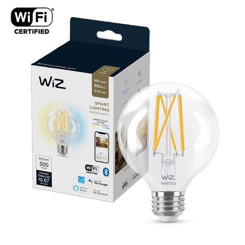 Foco Inteligente WiZ G25 acabado claro luz cálida a fría controlable por Wi-Fi