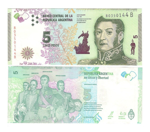Billete Argentina 5 Pesos (2016) Libertadores De America