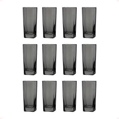 Jogo 12 Copos De Vidro Redondo 320ml Cinza Água E Suco Transparente