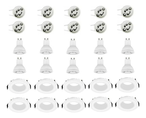 Pack 10 Foco Aro Móvil + Bases Gu10 + 10 Ampolletas Led 220v