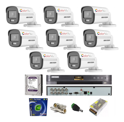 Kit Cftv Completo Dvr 08 Canais Hikvision / Cameras Colorvu.