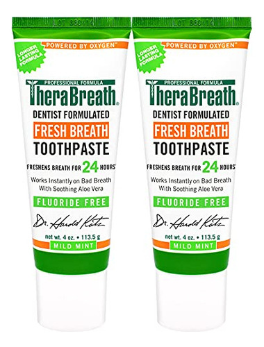 Crema Dental Therabreath Sin FlĂșor Con Menta - 2 Pzs - 4 Oz