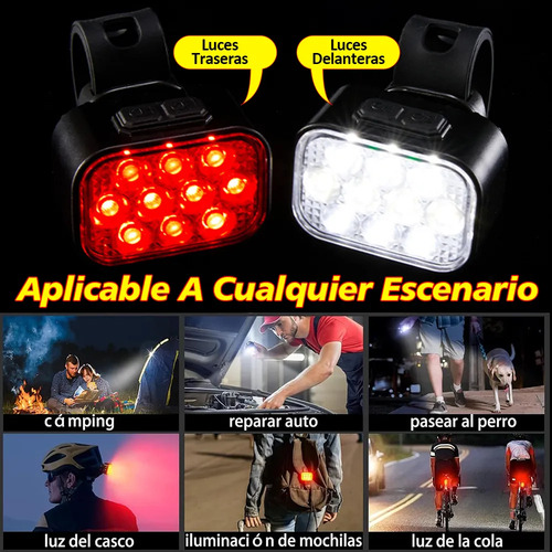 Leyi® Luz Bicicleta Recargable Usb Delantera Y Traser 10+10 Led Lámparas Luz Para Bicicleta Impermeable 8 Modos Lampara Bicicleta Usb Recargable Delantera Y Trasera Linterna Kit Color Negro
