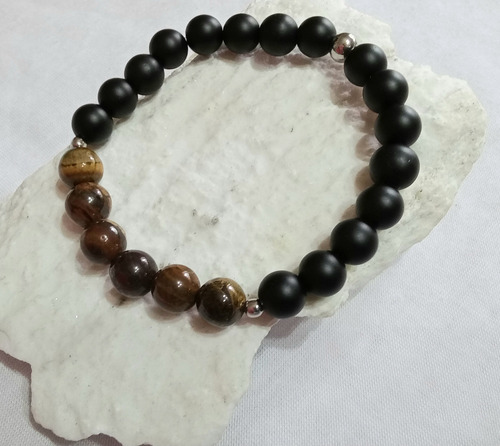 Pulsera Elastizada Piedras Onix Negro, Ojo De Tigre P/hombre Varios 18 Cm